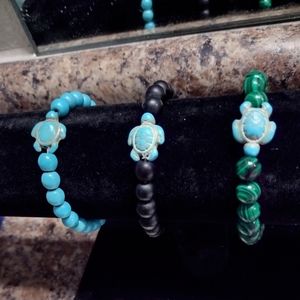 SALE!New Turquoise Sea Turtle Malachite Onyx Stretchy Healing Bracelet or Anklet